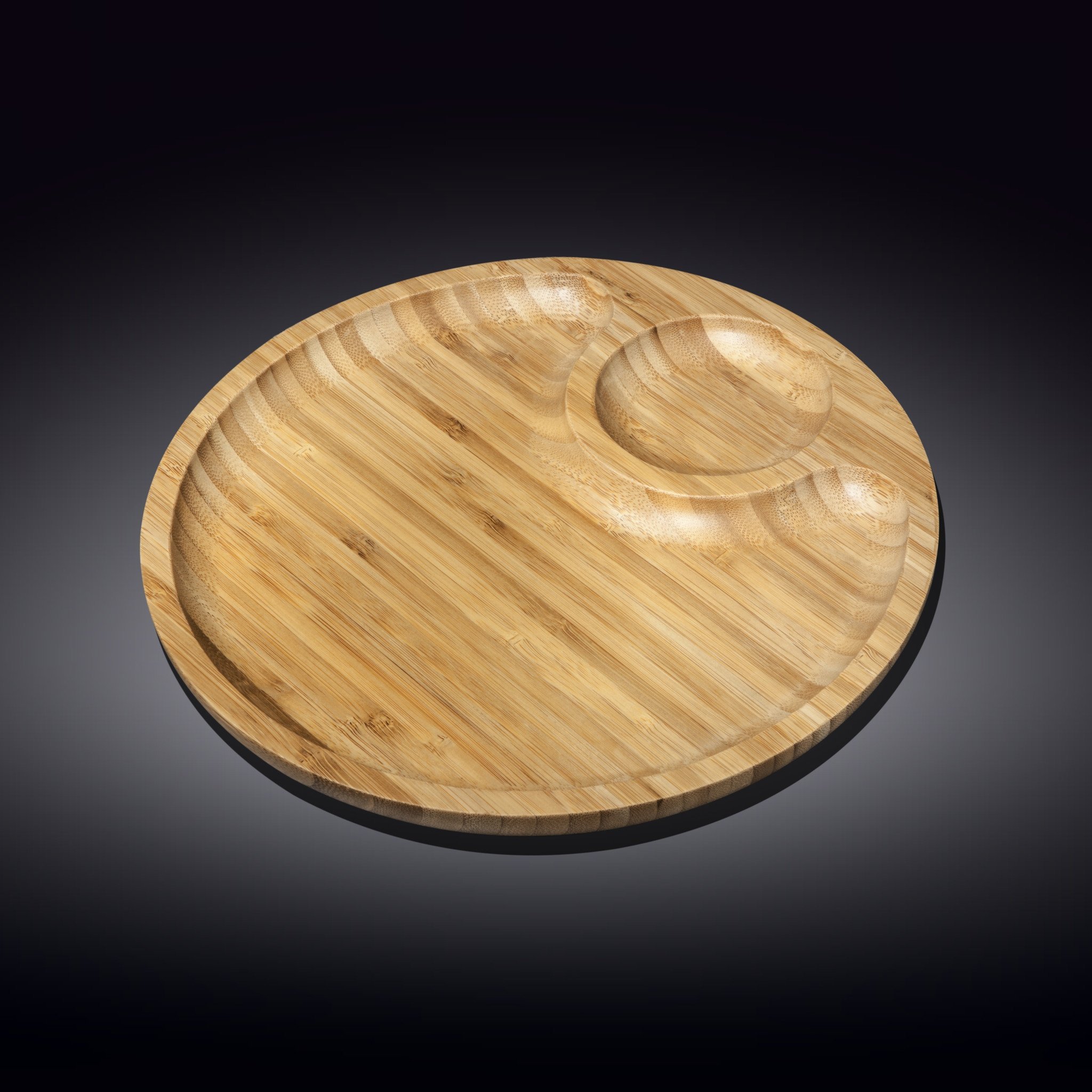 WILMAX Bamboo Round 2 Section Platter, 8 inches, showcasing its elegant design and natural bamboo texture.