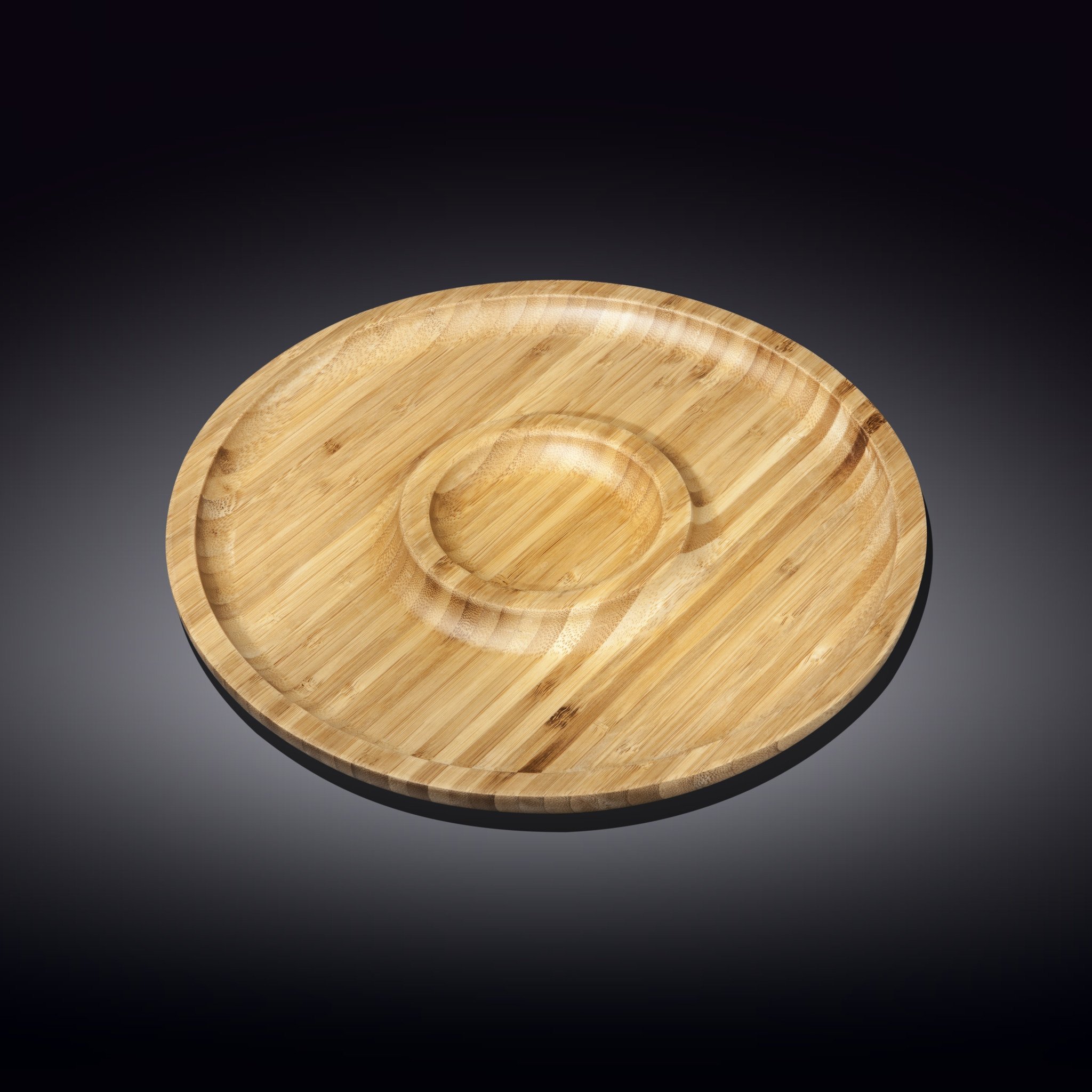 WILMAX Bamboo Round 2 Section Platter, 8 inches, showcasing its elegant design and natural bamboo texture.