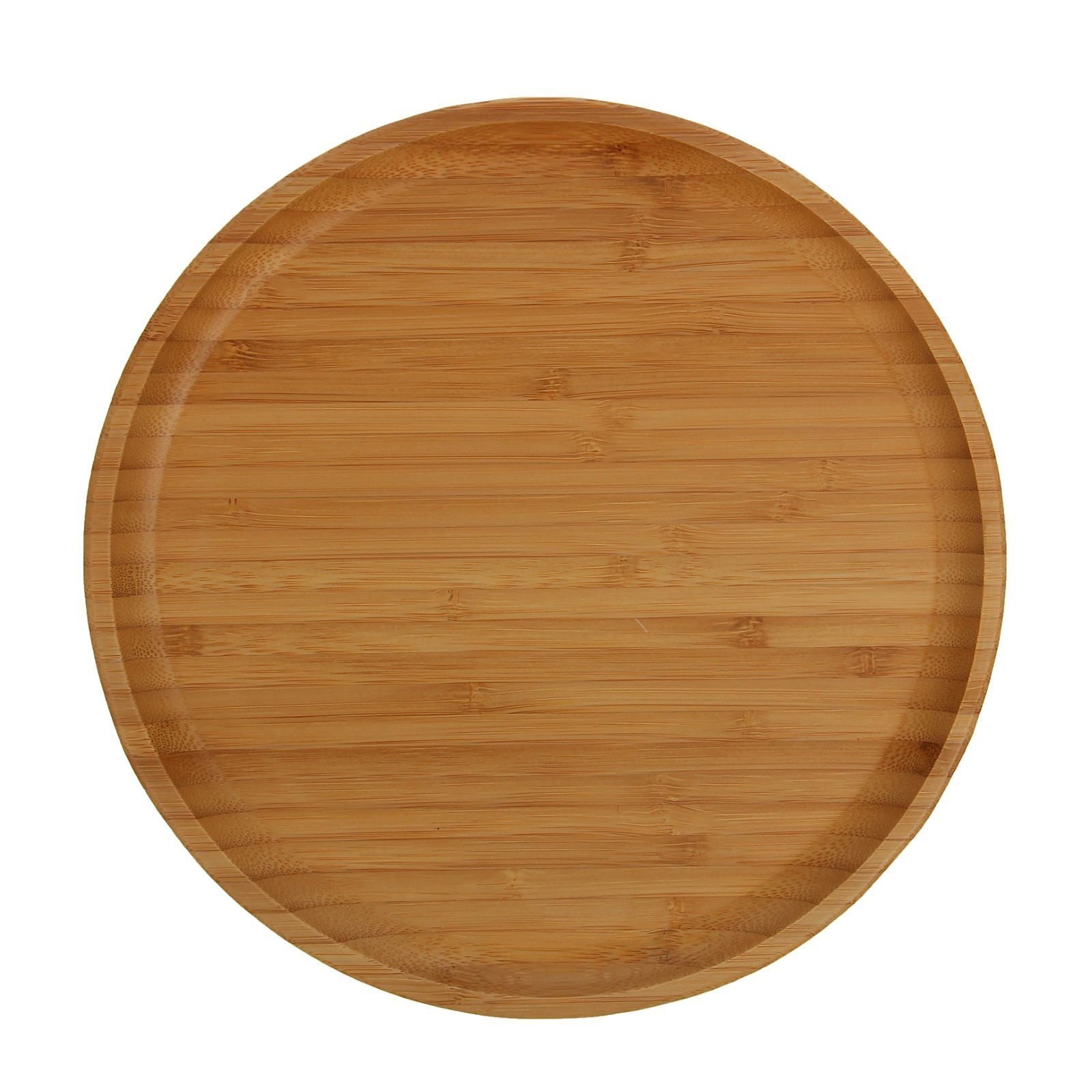 A stylish 10-inch round bamboo plate, perfect for serving pizza, barbecue, and steak, showcasing its natural texture and eco-friendly design.