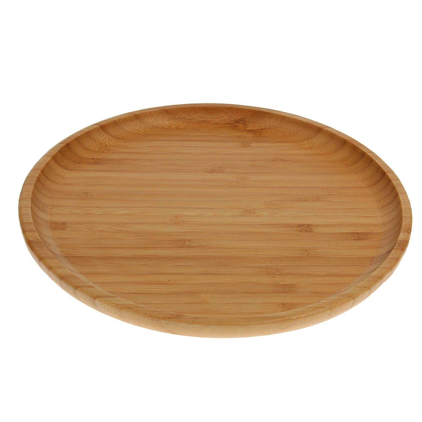 A stylish 10-inch round bamboo plate, perfect for serving pizza, barbecue, and steak, showcasing its natural texture and eco-friendly design.