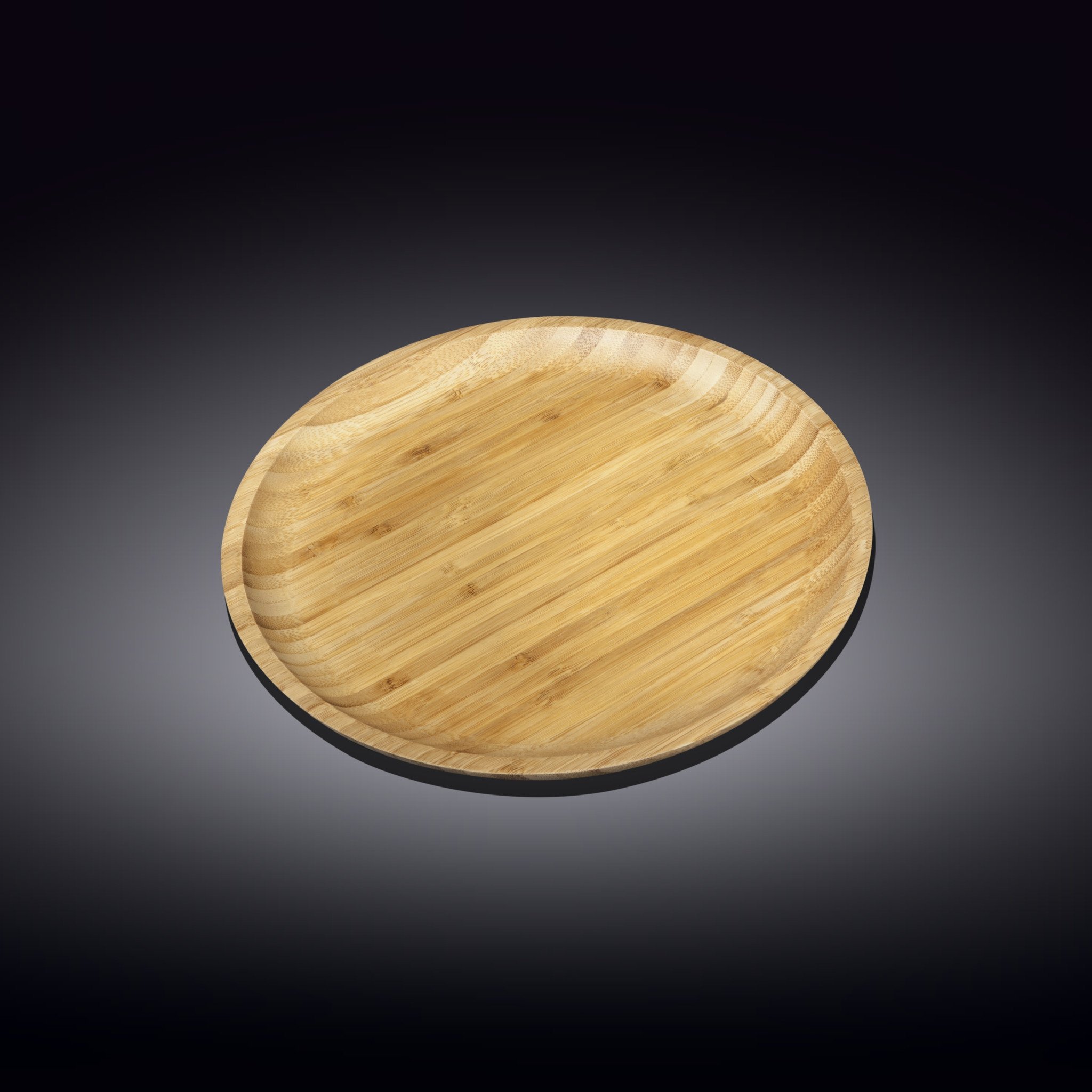 An 8-inch round bamboo plate, showcasing its natural texture and eco-friendly design, ideal for serving appetizers and barbecue.