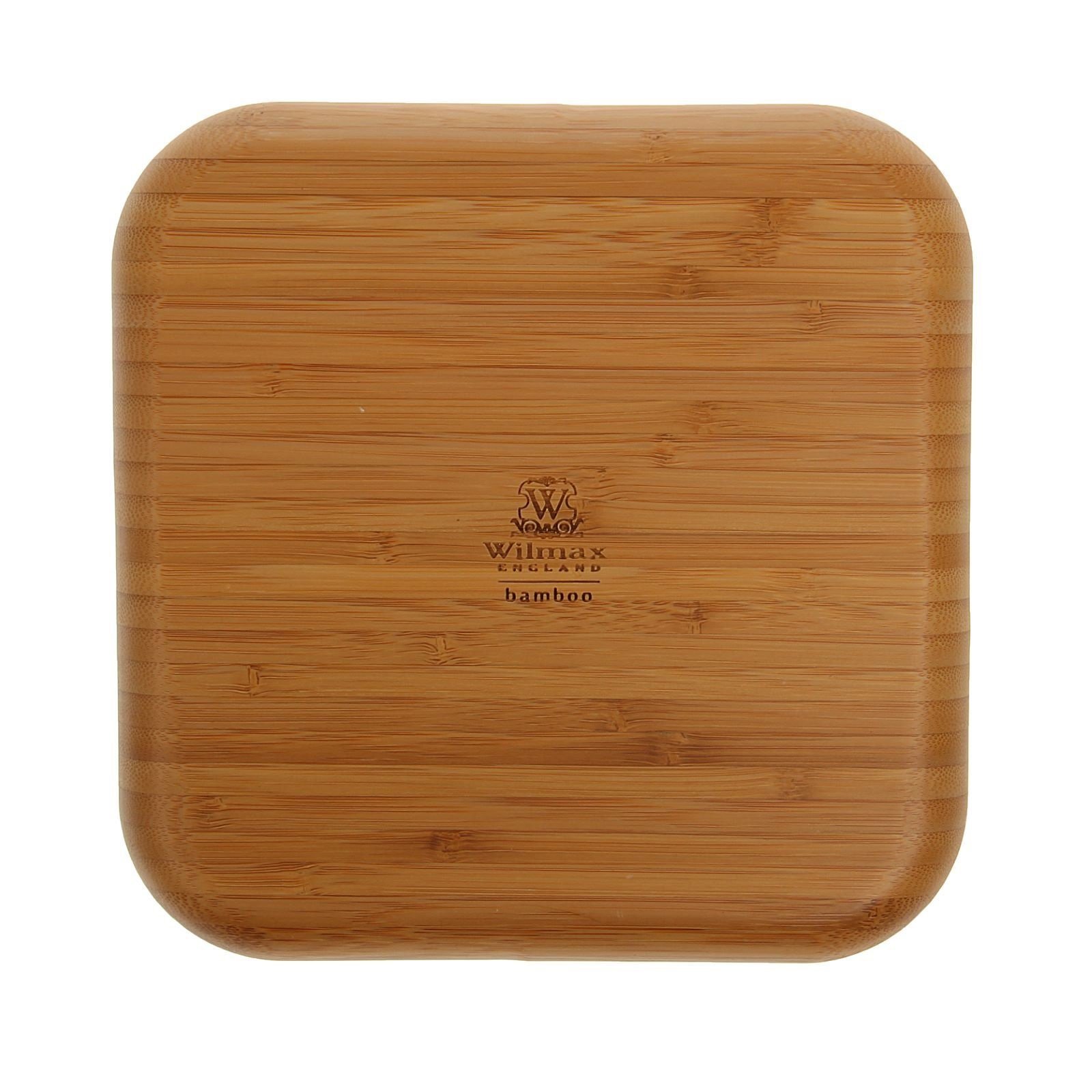 WILMAX 8-inch bamboo square plate, perfect for serving appetizers and sides, showcasing its natural texture and eco-friendly design.