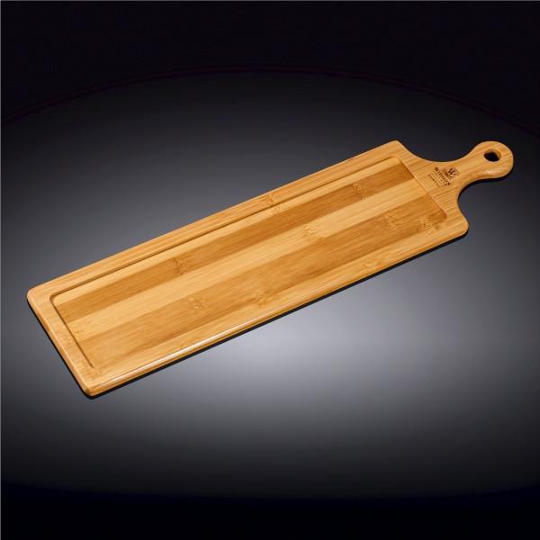 WILMAX Bamboo Tray 18" x 4.75" for serving appetizers and barbecues, featuring a natural bamboo finish and built-in handles.