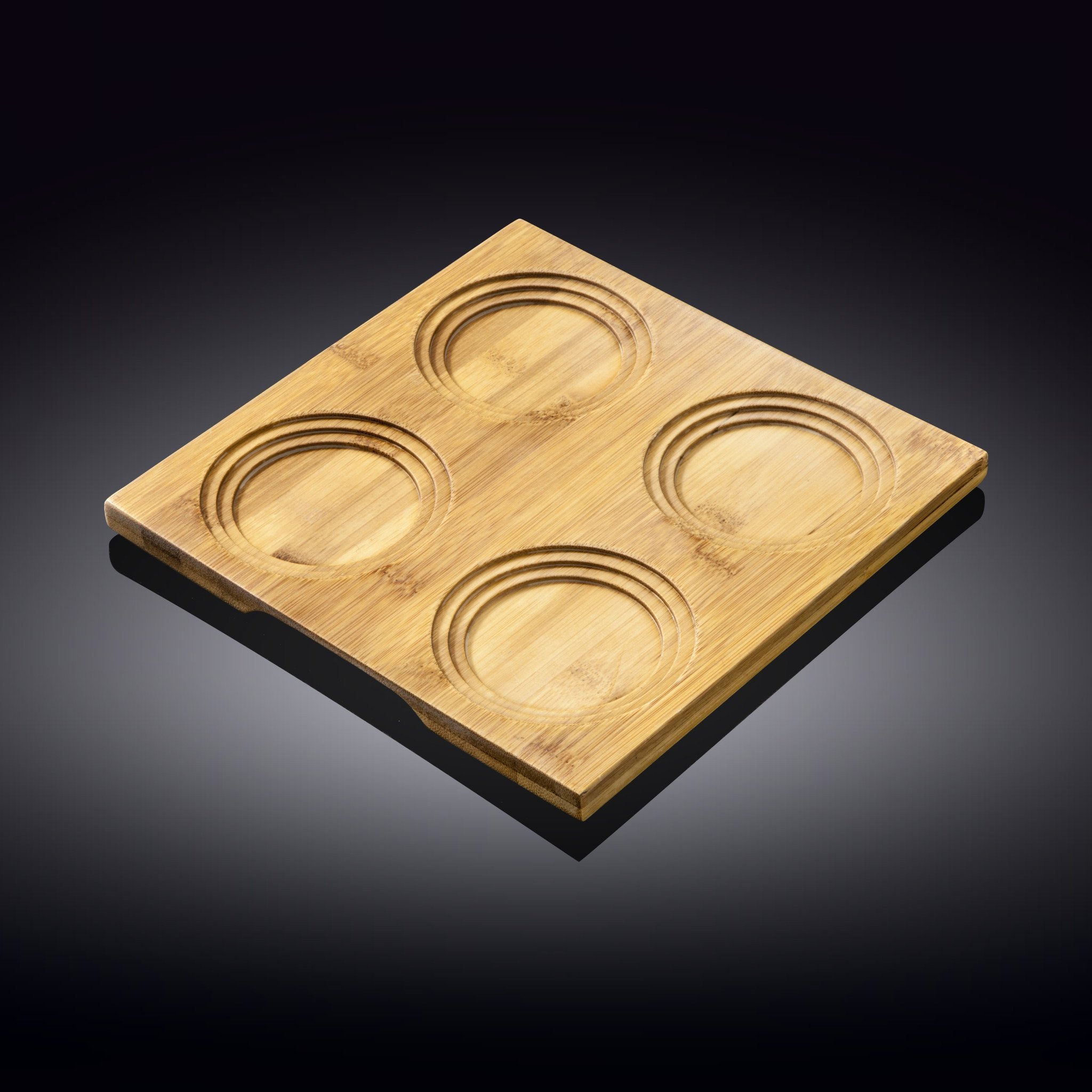 WILMAX bamboo serving tray with built-in coaster, showcasing its elegant design and natural texture.