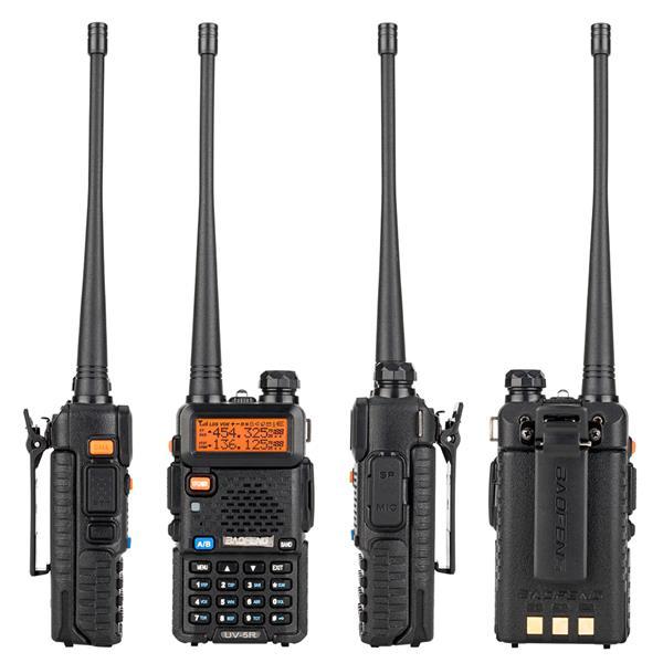 BAOFENG 1.5" LCD Dual Band Walkie Talkie with flashlight, showcasing its compact design and LCD display.