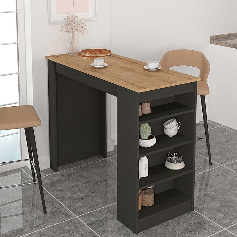 Bar Table FEELINGS in anthracite and sapphire oak, featuring shelves and modern design.