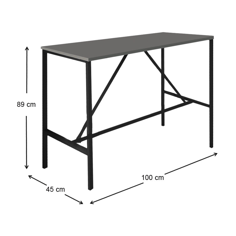 PINTO Anthracite Bar Table with sleek design, dimensions 100x45x89cm, featuring a durable melamine surface and rust-resistant metal frame.