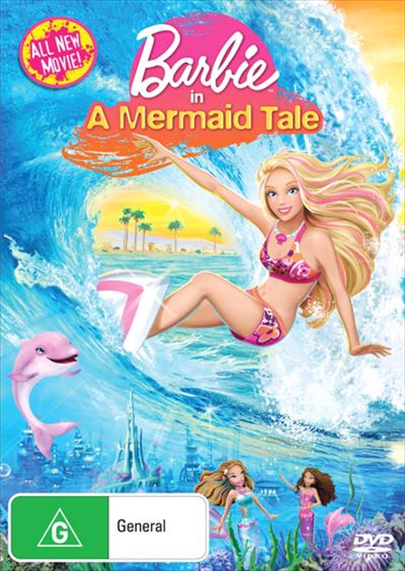 Barbie as Merliah in a vibrant underwater scene, showcasing her mermaid tail and dolphin friend Zuma.