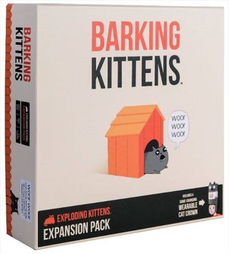 Barking Kittens expansion pack for Exploding Kittens featuring colorful cards and illustrations by Matthew Inman.