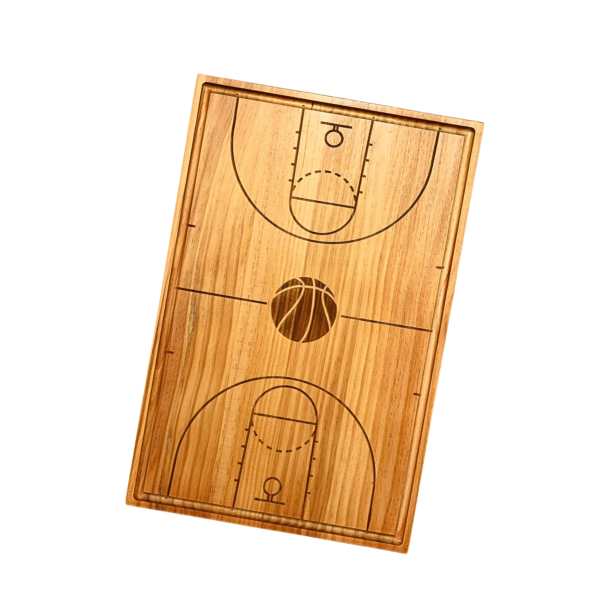 Basketball Court Wood Board measuring 18" x 12", made of premium bamboo, featuring a basketball court design.