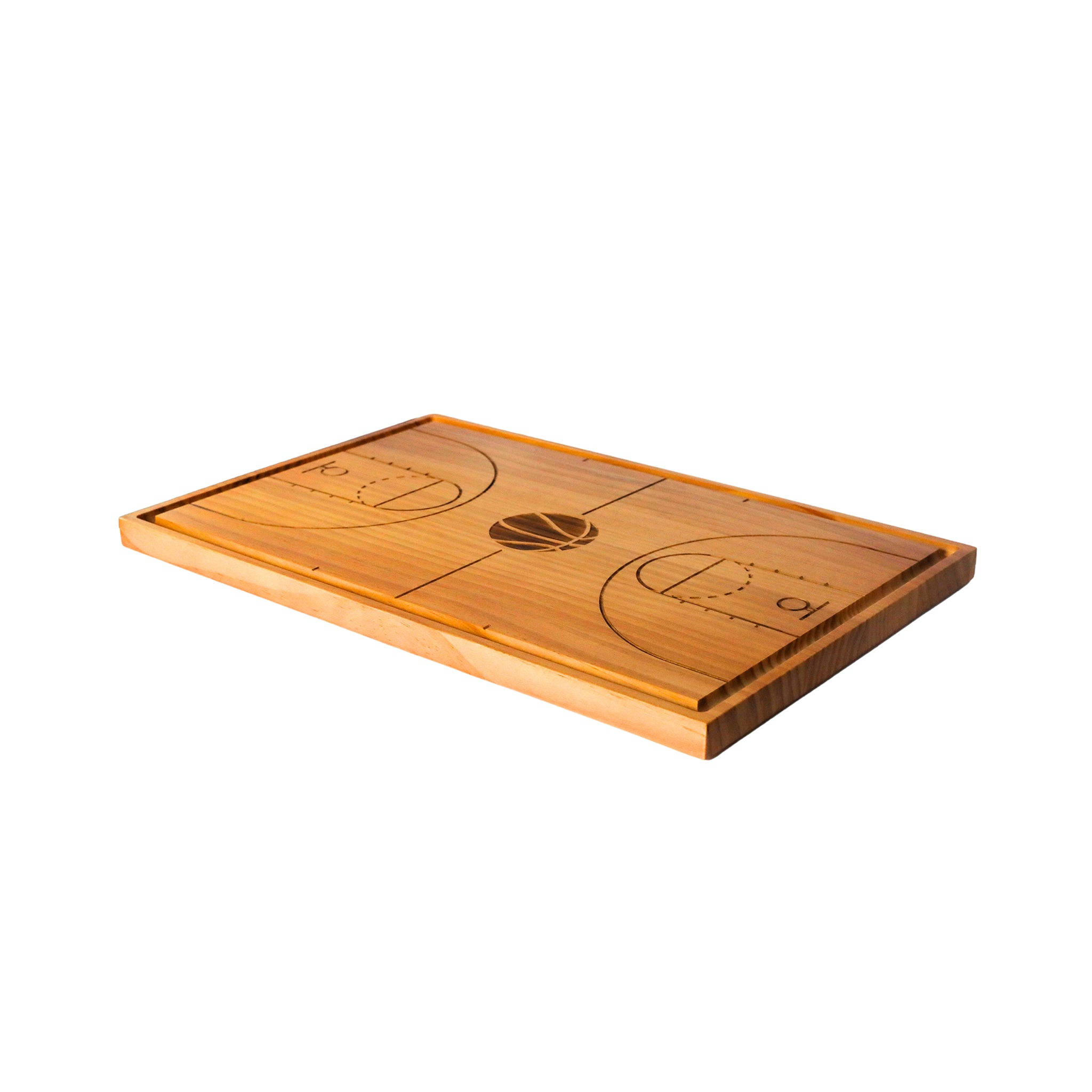 Basketball Court Wood Board measuring 18" x 12", made of premium bamboo, featuring a basketball court design.