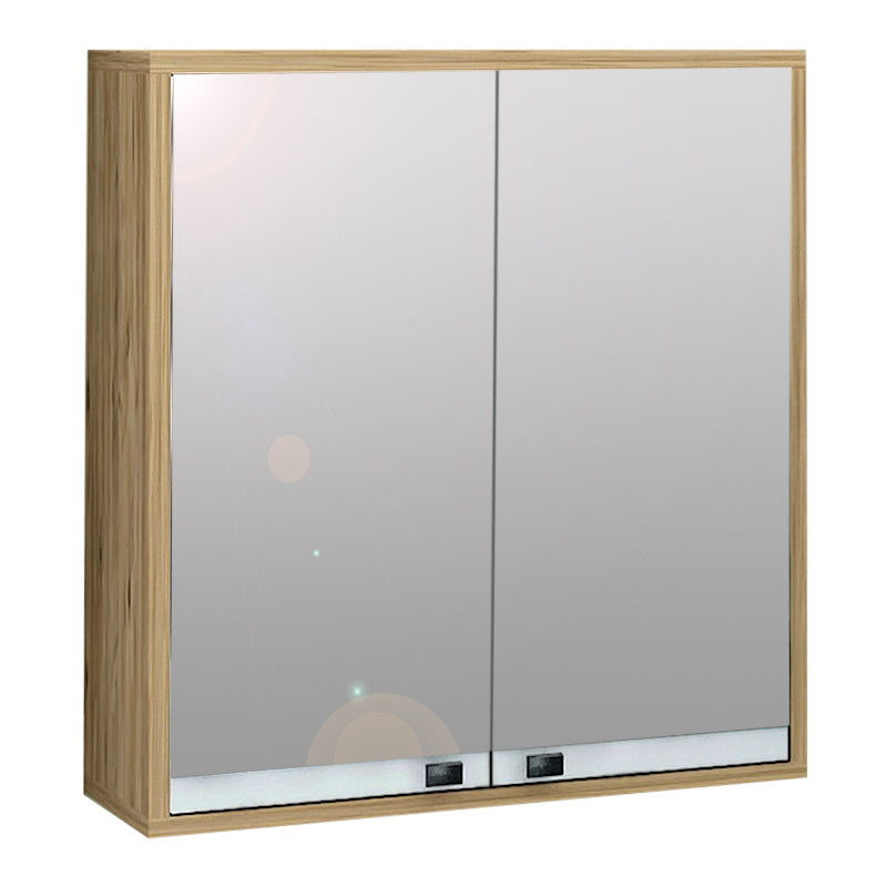 DUAL Bathroom Cabinet with mirror in natural finish, dimensions 60x15x60cm, featuring two internal shelves for organized storage.