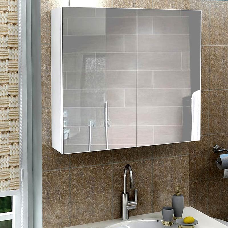 ASHLEY Bathroom Cabinet with mirror in white, featuring two internal shelves and compact dimensions of 60x15x60cm.