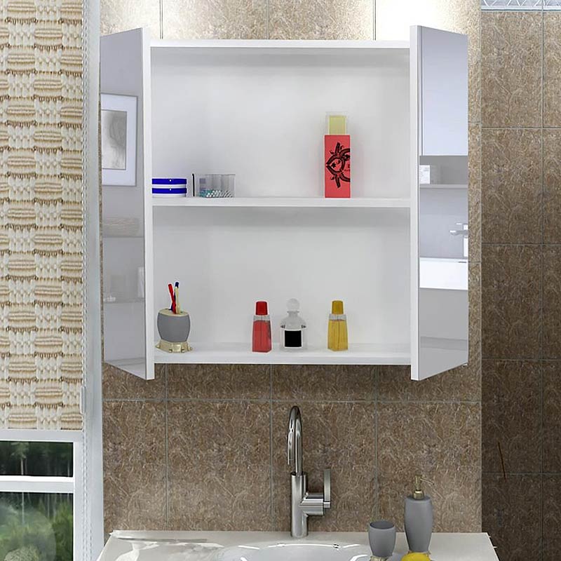 ASHLEY Bathroom Cabinet with mirror in white, featuring two internal shelves and compact dimensions of 60x15x60cm.