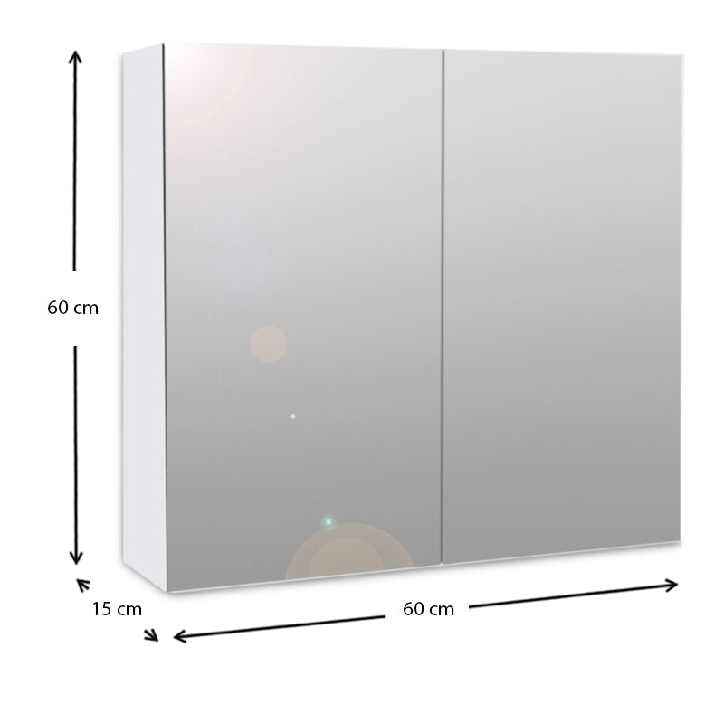 ASHLEY Bathroom Cabinet with mirror in white, featuring two internal shelves and compact dimensions of 60x15x60cm.