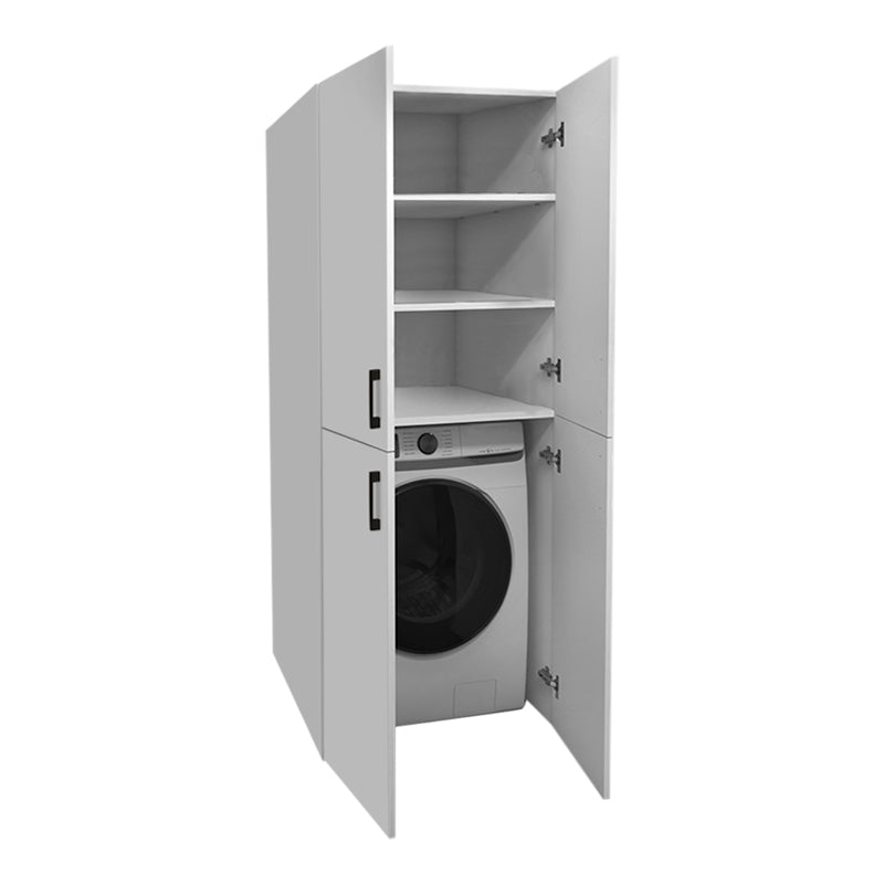 White Bathroom Machine Cabinet COMPLET, featuring a sleek design and spacious storage for laundry essentials.