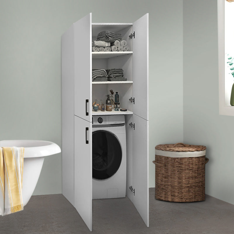 White Bathroom Machine Cabinet COMPLET, featuring a sleek design and spacious storage for laundry essentials.