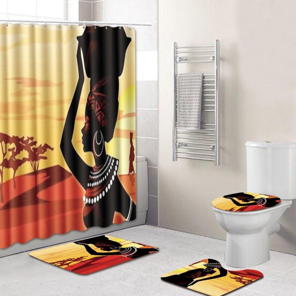 African Woman Printed Shower Curtain, waterproof and stylish, perfect for bathroom decor.