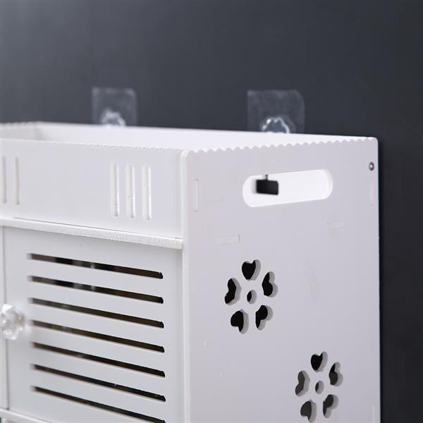 Stylish white bathroom wash wall cabinet with three layers and two doors, made of durable PVC, mounted on a wall.