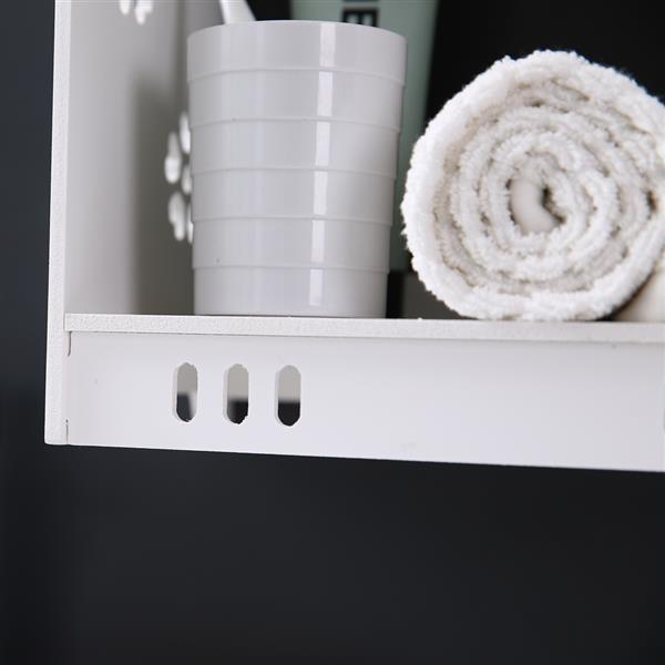 Stylish white bathroom wash wall cabinet with three layers and two doors, made of durable PVC, mounted on a wall.