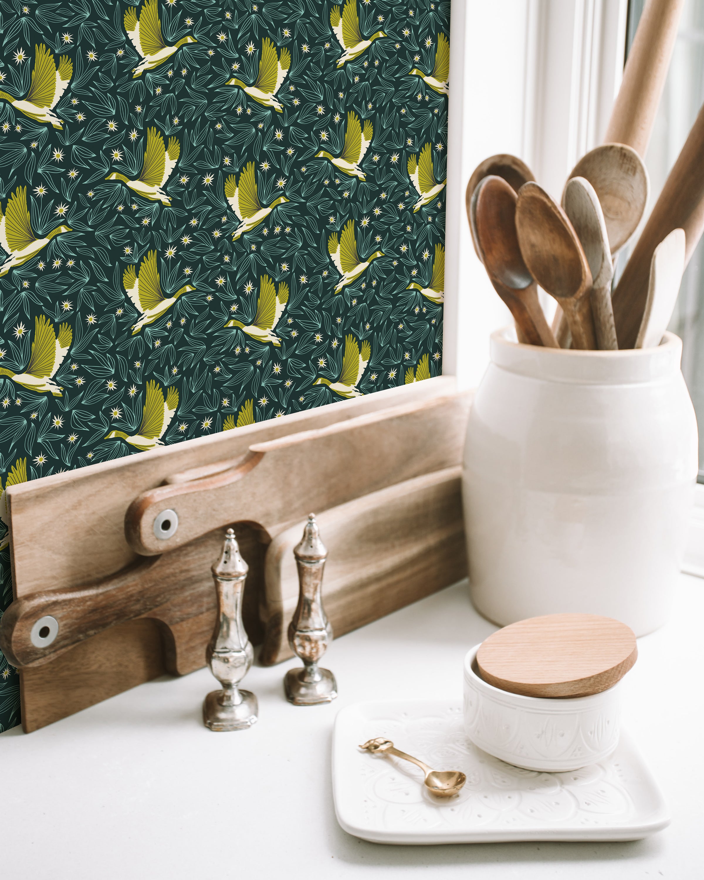 Baxter Wallpaper (Night Flight) featuring a modern design with vibrant colors and bold patterns, perfect for home decor.