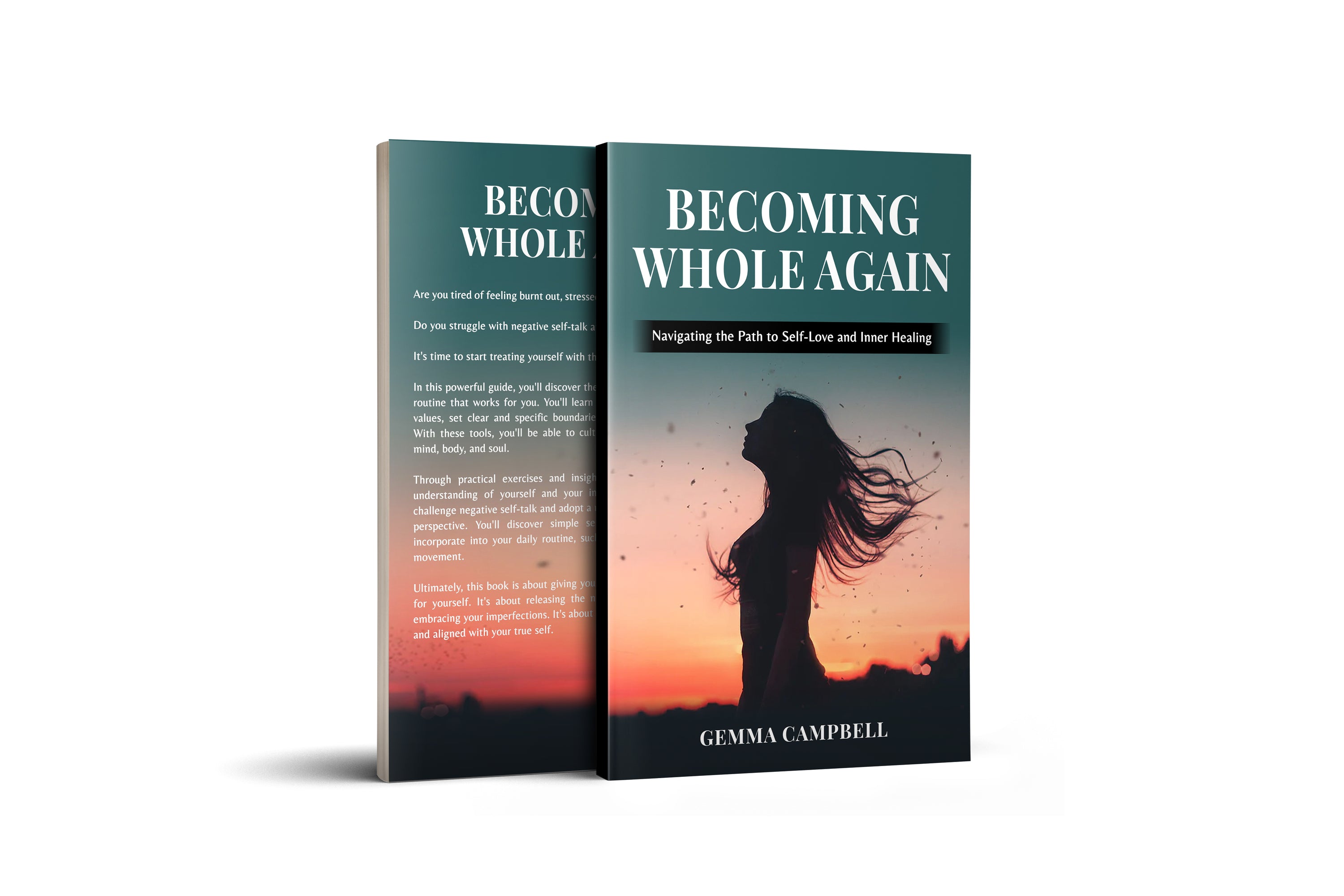 Cover of 'Becoming Whole Again' book featuring a serene design symbolizing self-love and inner healing.