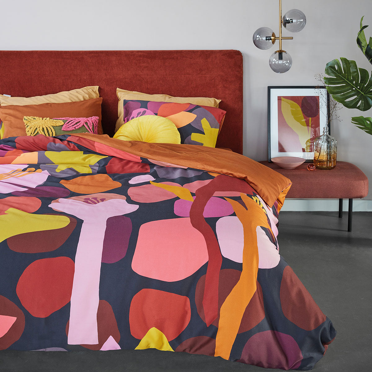 Bedding House Candy Multi Cotton Sateen Quilt Cover Set King featuring vibrant floral designs in warm colors.