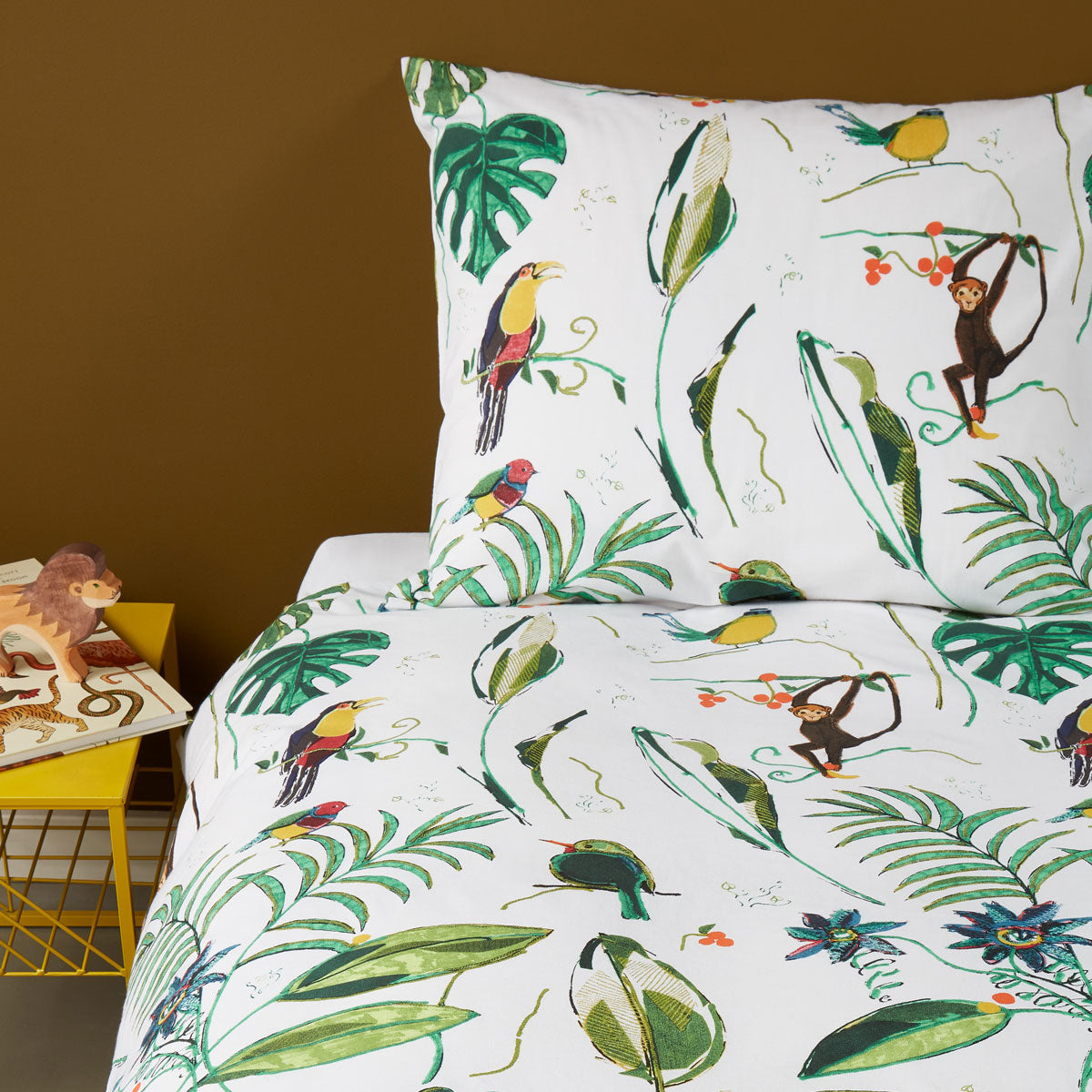 Crazy Jungle Multi Cotton Quilt Cover Set featuring vibrant jungle animals and colorful floral designs on soft cotton fabric.