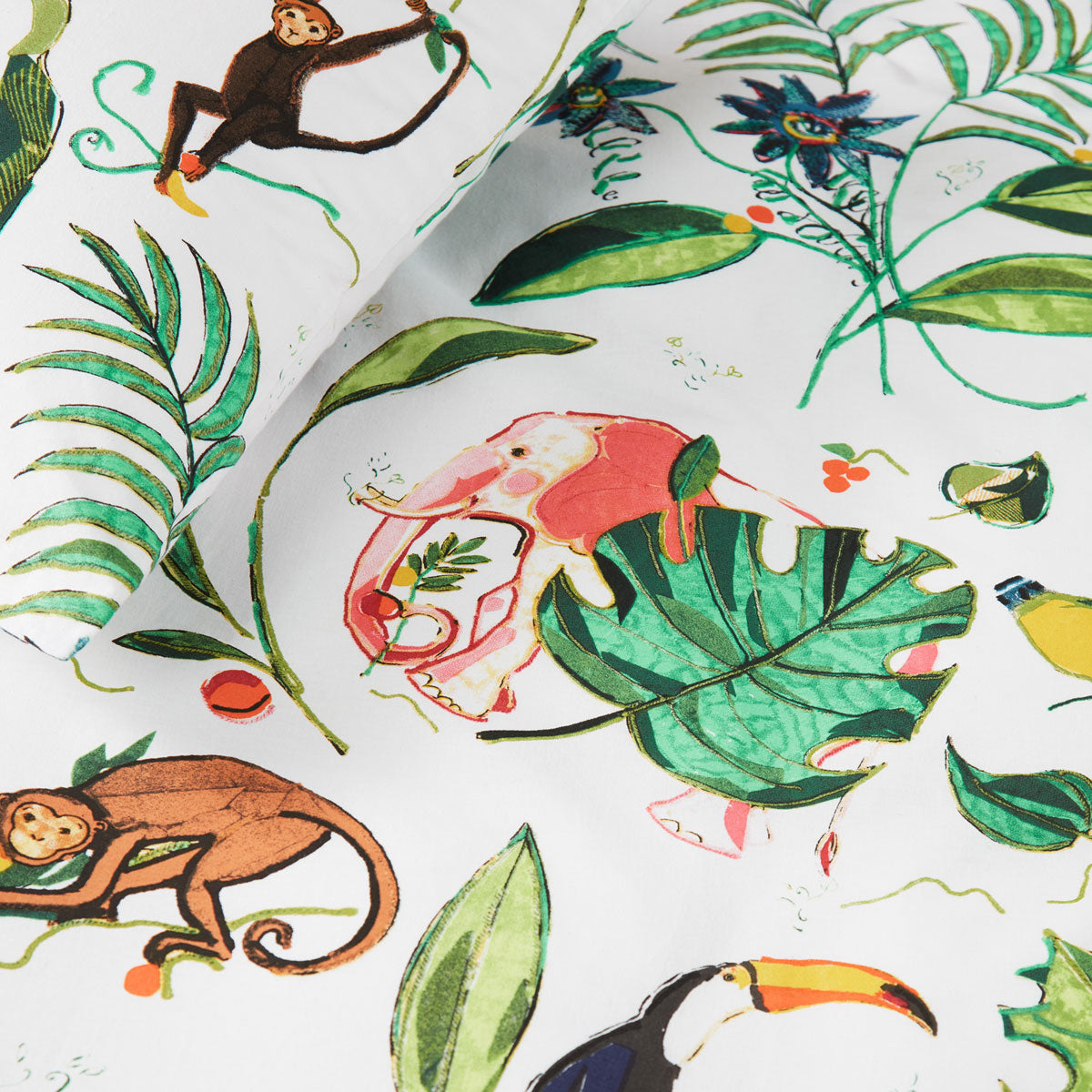 Crazy Jungle Multi Cotton Quilt Cover Set featuring vibrant jungle animals and colorful floral designs on soft cotton fabric.