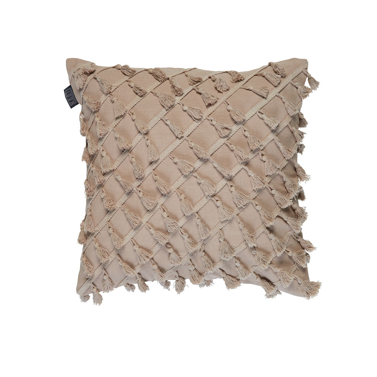 Bedding House Dondi Natural Luxury Cotton Filled Cushion with stylish applique design in soft neutral hues, perfect for home decor.