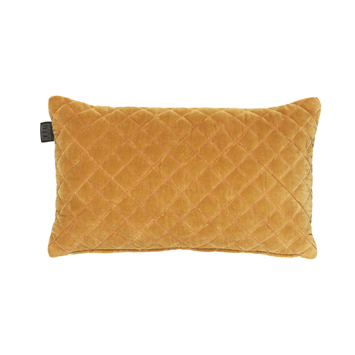 Bedding House Equire Luxury Cotton Filled Oblong Cushion in vibrant ochre with diamond embroidery pattern, perfect for home decor.