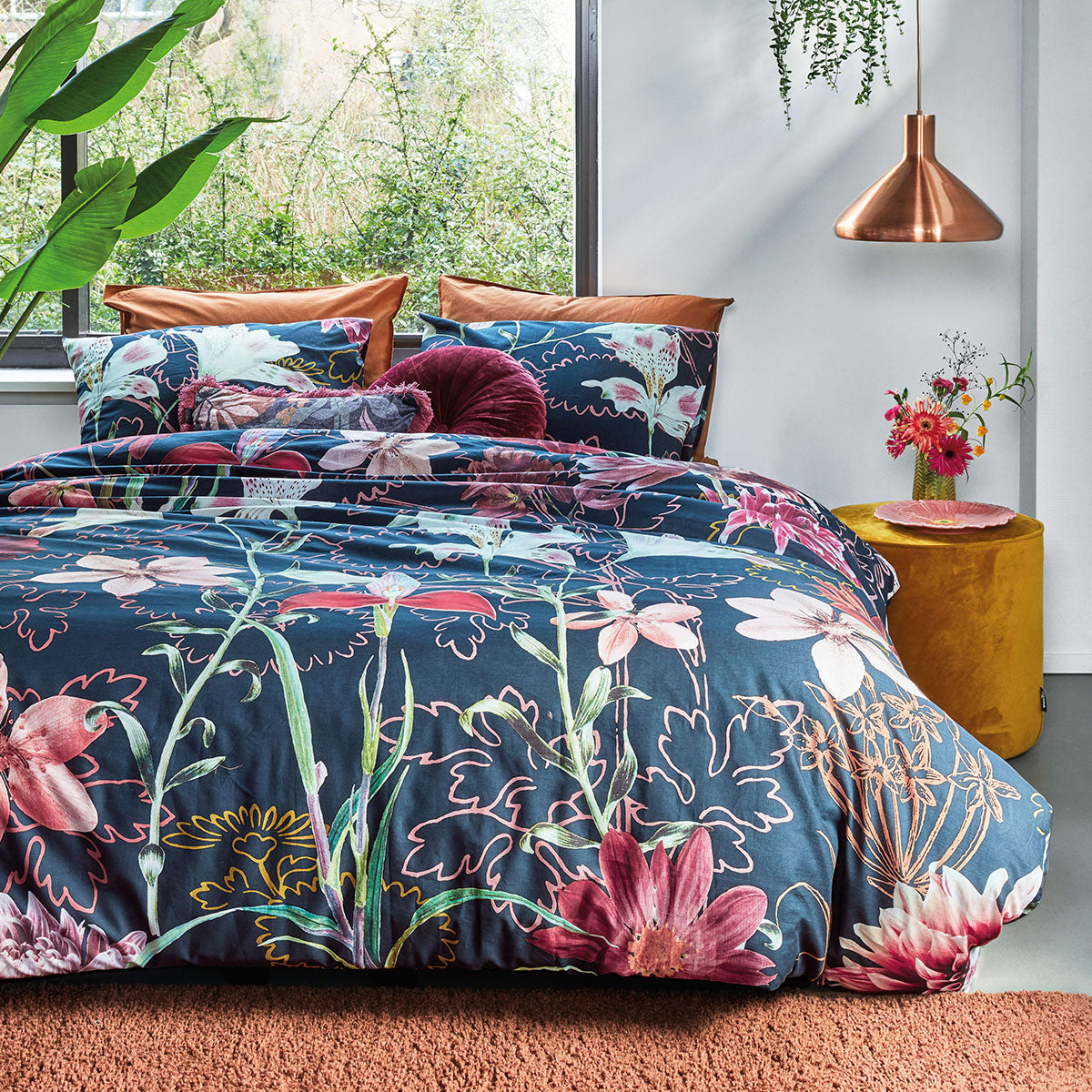 Bedding House Joy Multi Cotton Quilt Cover Set featuring vibrant floral patterns in various colors, perfect for a queen-sized bed.