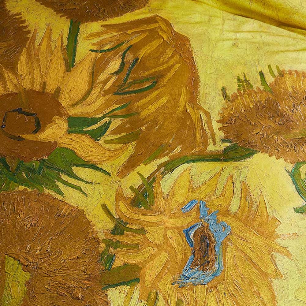 Bedding House Tournesol Yellow Quilt Cover Set featuring Van Gogh's sunflower design, showcasing vibrant colors and intricate brush strokes.