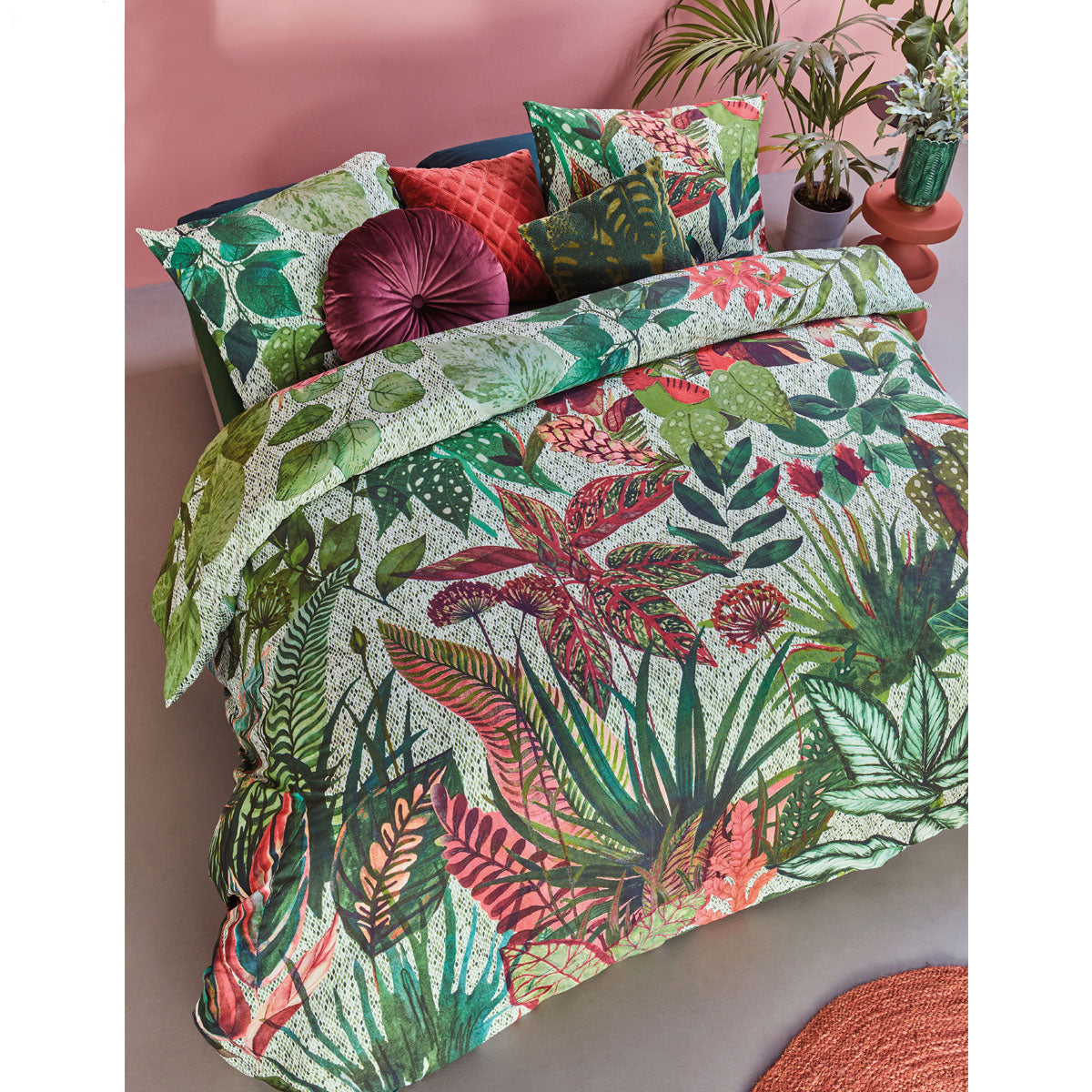 Bedding House Wildwood Green Cotton Quilt Cover Set King featuring vibrant botanical motifs and a modern design, perfect for stylish bedrooms.