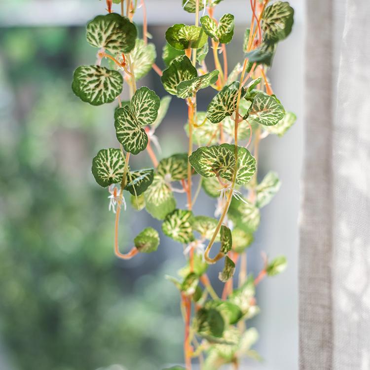 A 27-inch long Begonia Leaf Hanging Vine featuring realistic green leaves made from plastic and silk cloth, perfect for indoor and outdoor decor.