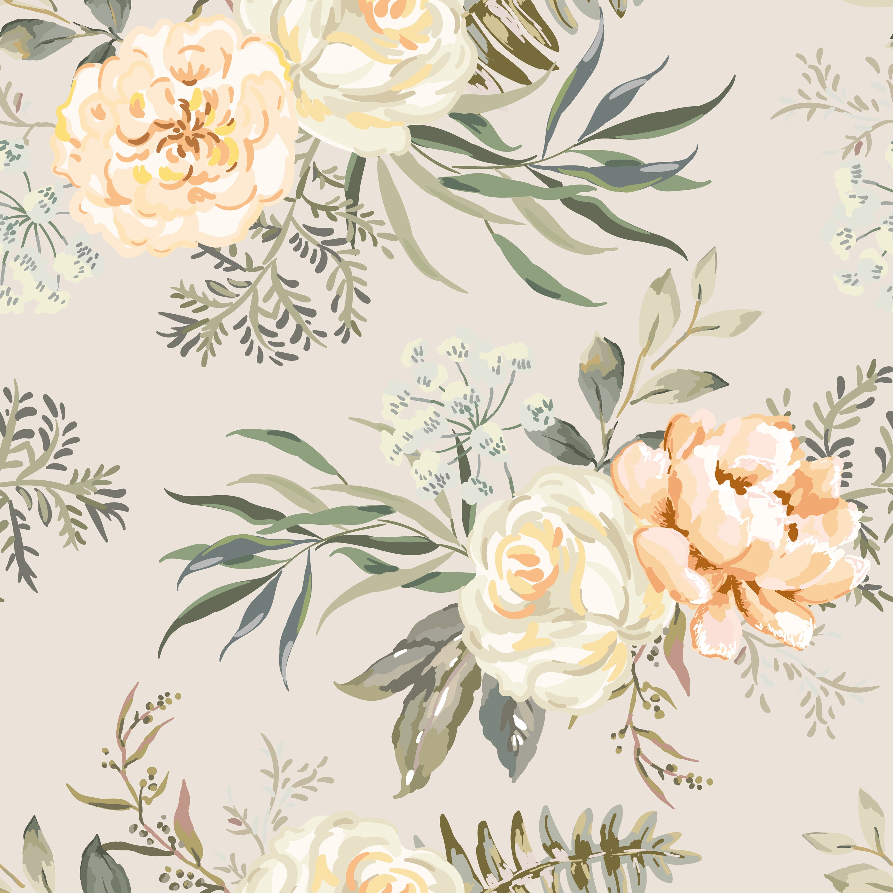 Beige Peonies Wallpaper featuring a modern floral design, perfect for home decor.