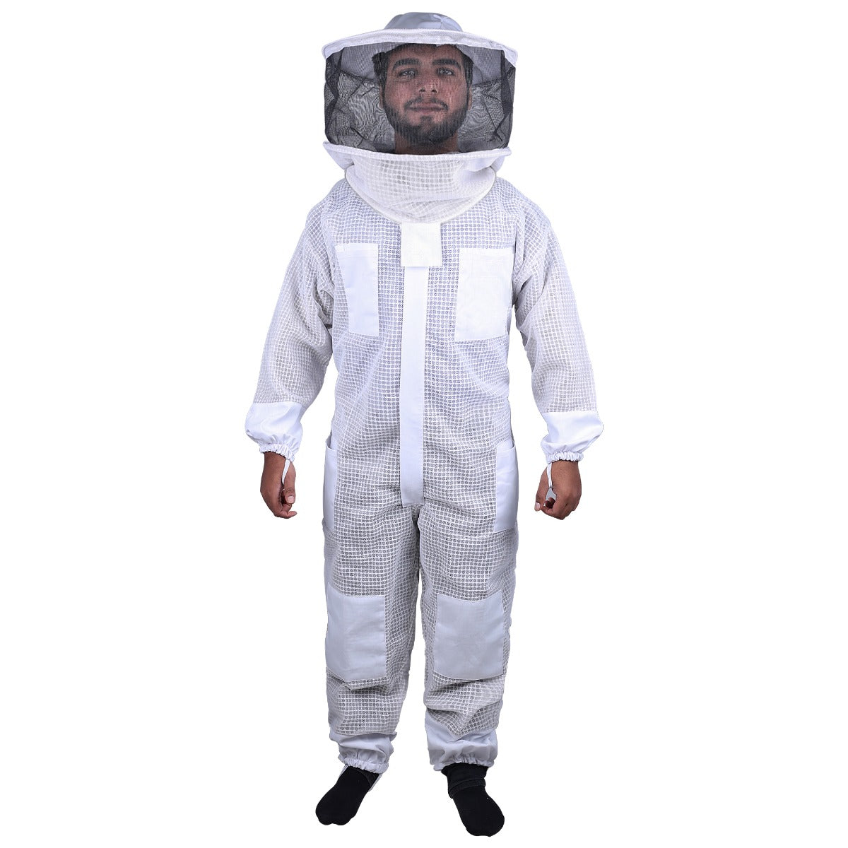 Beekeeping Bee Full Suit with 3-layer mesh ventilation, featuring a round head detachable veil for safety and visibility.