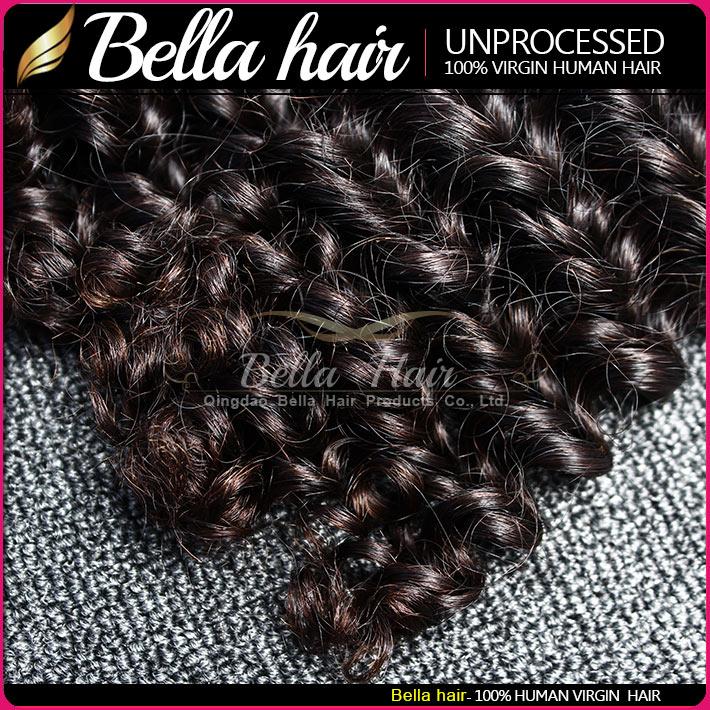 Bella Hair® 8-30 Brazilian Virgin Hair Bundles in deep wave texture, showcasing natural color and high-quality weft construction.