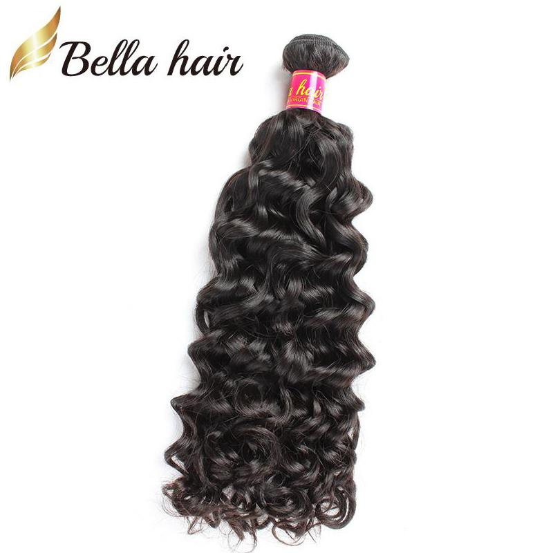 Bellahair Malaysian Water Wave Hair Extensions in natural color, showcasing the beautiful water wave texture and thick bundles.