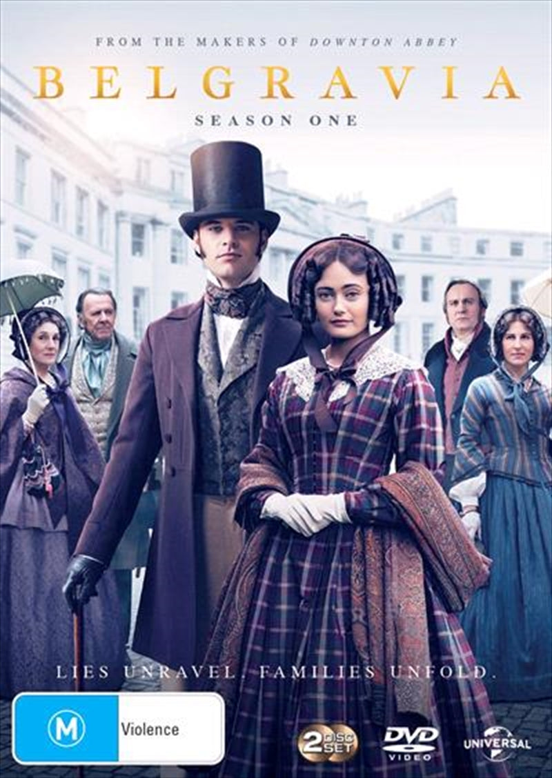 Belgravia - Season 1 DVD cover featuring elegant characters in a historical setting.