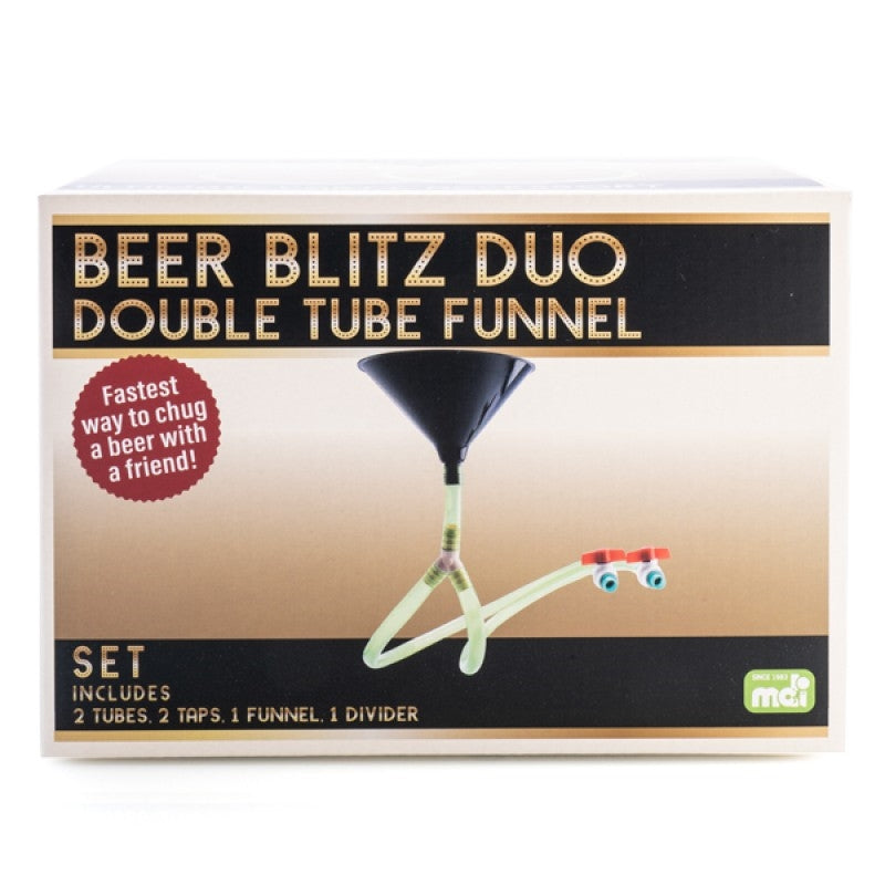 Beer Blitz Duo Double Tube Funnel with bright green tubes and black funnel, designed for sharing drinks.