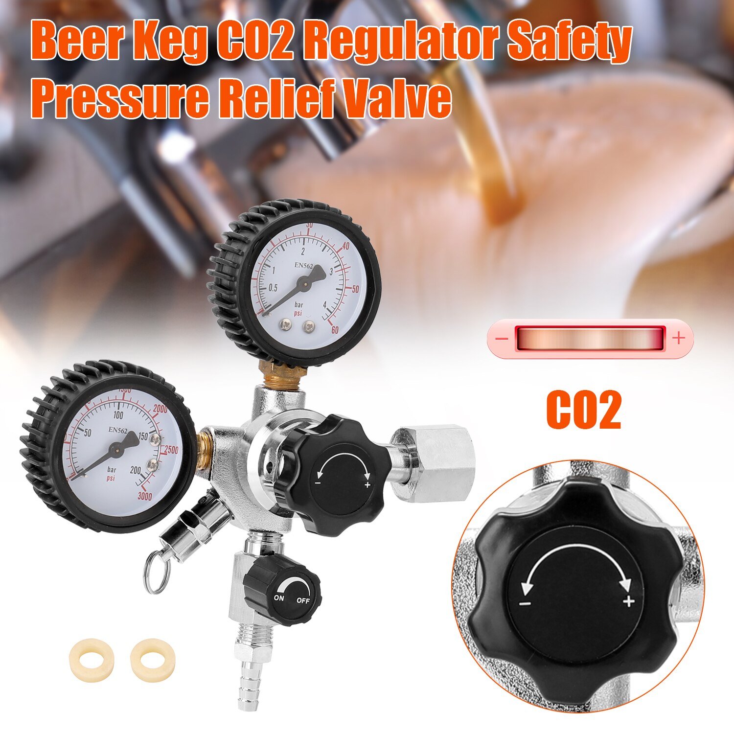 Beer CO2 Keg Regulator Safety Pressure Relief Valve designed for 0-3000 PSI tanks, made of stainless steel for durability and safety.