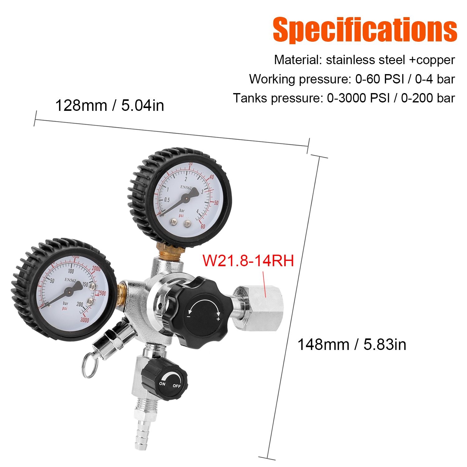 Beer CO2 Keg Regulator Safety Pressure Relief Valve designed for 0-3000 PSI tanks, made of stainless steel for durability and safety.