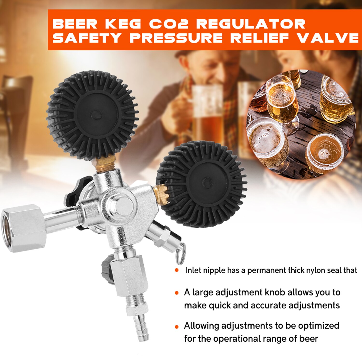 Beer CO2 Keg Regulator Safety Pressure Relief Valve designed for 0-3000 PSI tanks, made of stainless steel for durability and safety.