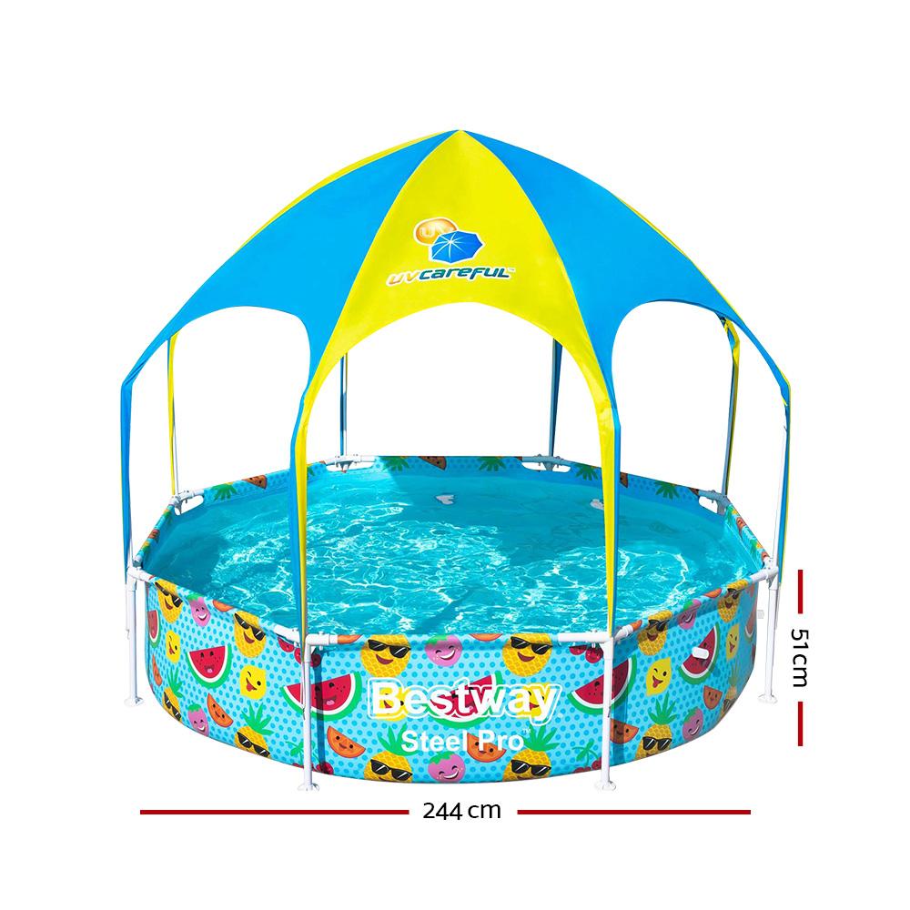 Bestway Above Ground Swimming Pool in yellow with mist shade, showcasing durable 3-ply walls and rust-resistant metal frames.