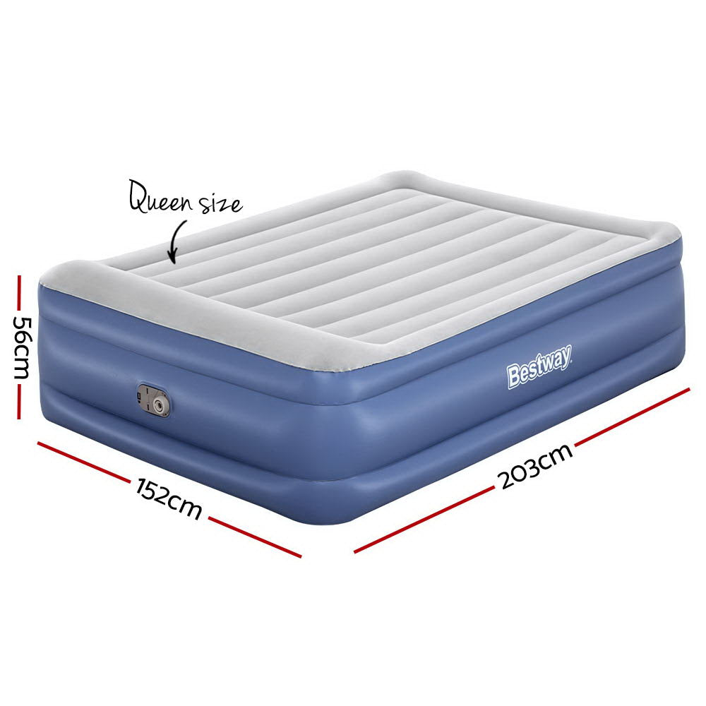 Bestway Air Bed Inflatable Mattress Queen with a comfortable flocked surface and built-in electric pump, ideal for indoor and outdoor use.