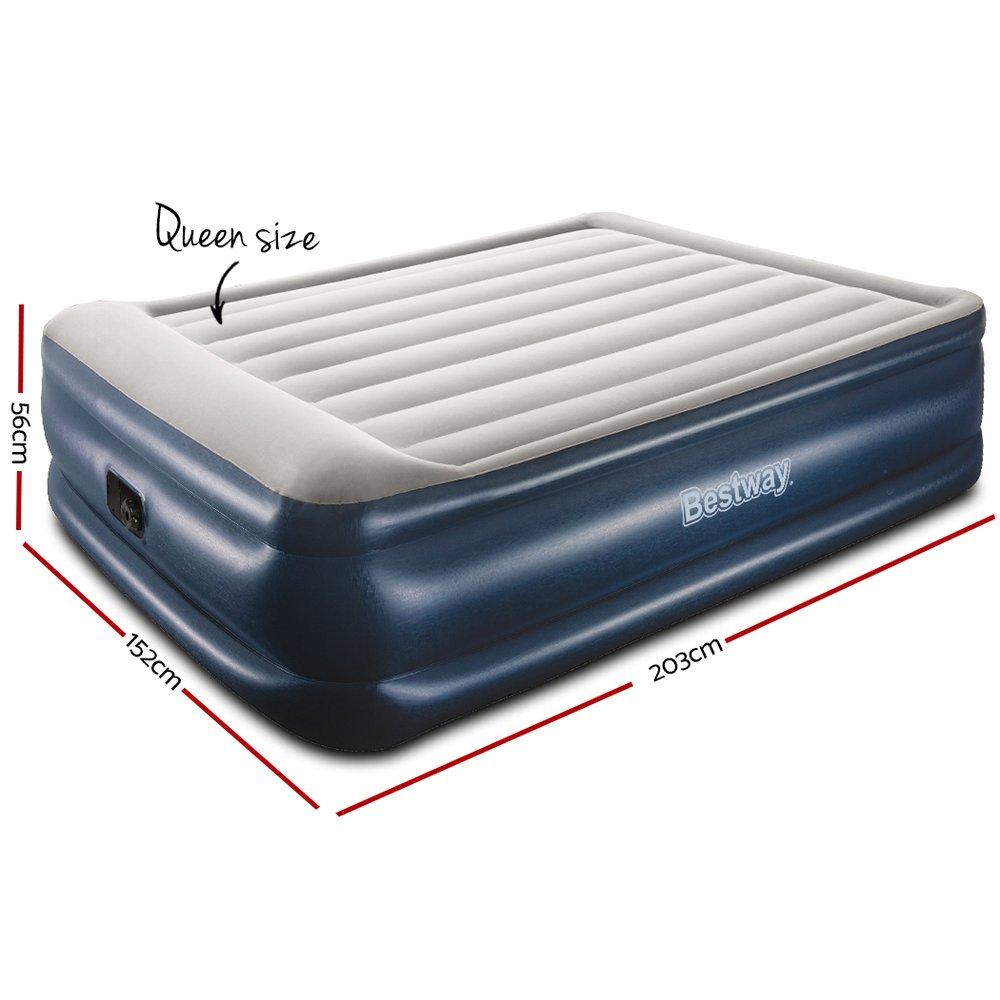 Bestway Air Bed Inflatable Mattress Queen with a comfortable flocked surface and built-in electric pump, ideal for indoor and outdoor use.