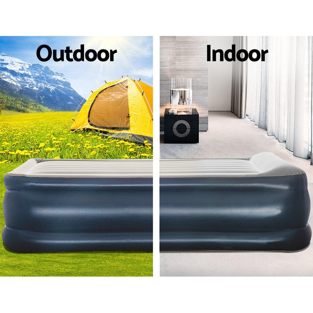 Bestway Air Bed Inflatable Mattress Queen with a comfortable flocked surface and built-in electric pump, ideal for indoor and outdoor use.