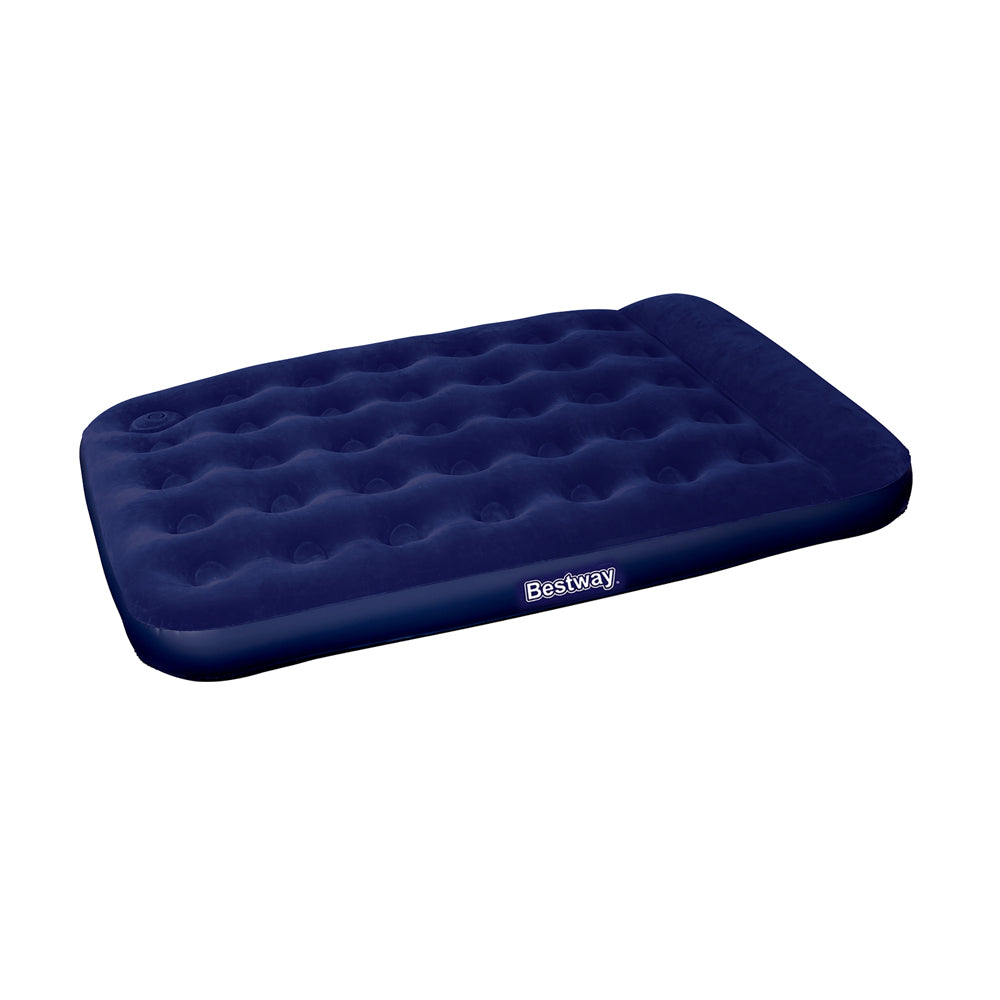 Bestway Double Size Inflatable Air Mattress in navy color with built-in pillow and foot pump.