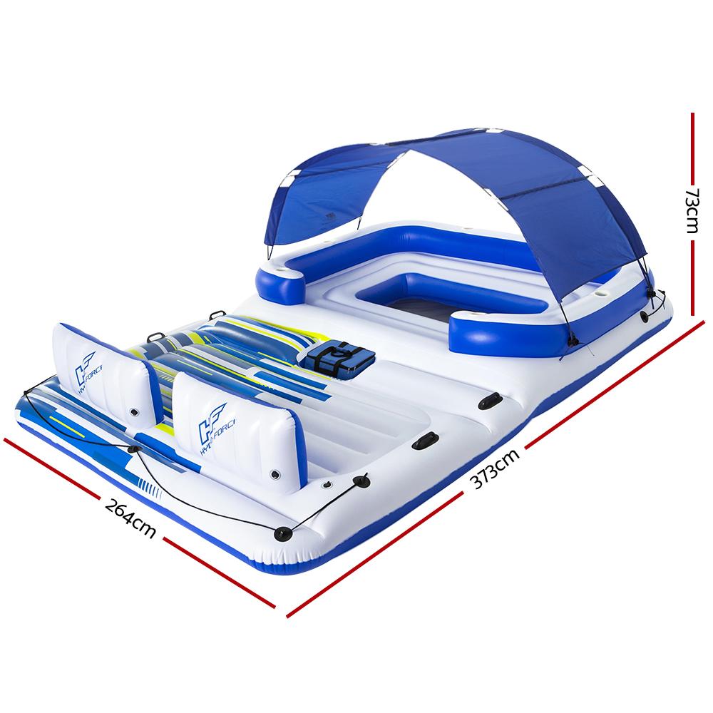 Bestway Inflatable Floating Island Lounge with six cup holders and sun shade, perfect for summer fun on the water.